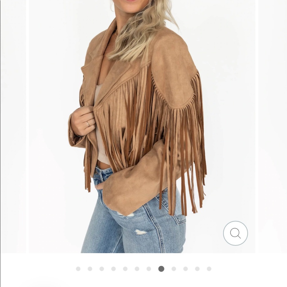 Tan suede faux leather fringe jacket - Small